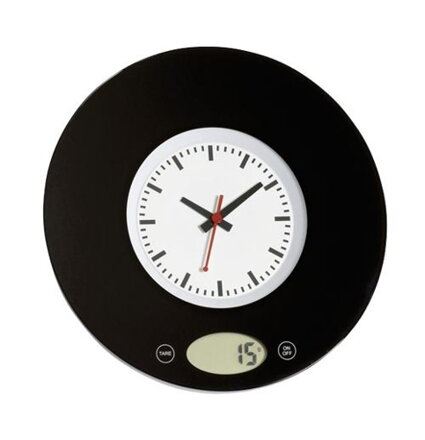 Kuchyňská digitální váha s analogovými hodinami, černá