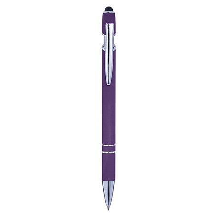 KARIOLO Kovové kuličkové pero s pogumovaným povrchem a stylusem, modrá náplň, fialové